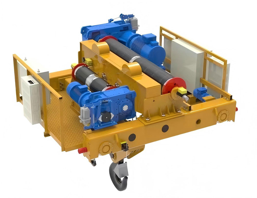 75 (20) ton European-style winch with main and auxiliary hook trolleys